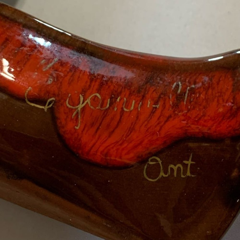 Vintage McMaster Craft Pottery Indian In Canoe Souvenir Canada Indigenous Red Gl - Picture 2 of 8